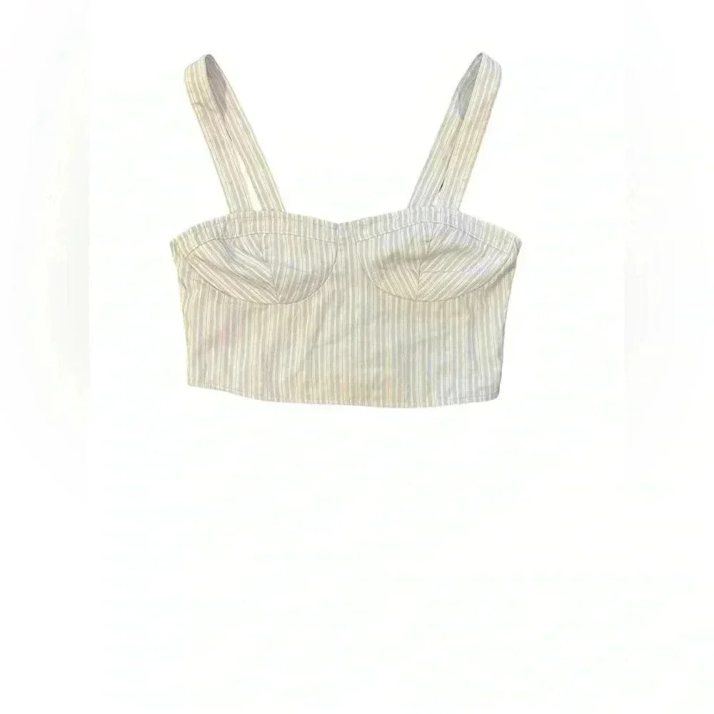 Hollister Striped Crop Top Stretch White/Blue‎ Straps Bustier Corset Size Small - Picture 2 of 5